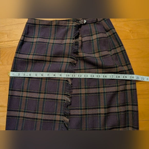 Vintage wrap plaid maxi skirt rayon purple brown small - Picture 3 of 9
